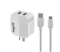 CARGADOR DE PARED A USB X2 2.4A C/CABLE USB-C (NISUTA)