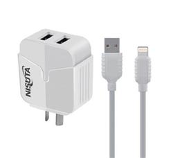 CARGADOR DE PARED A USB X2 2.4A C/CABLE IPHONE (NISUTA)